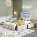 Merax Lit capitonné 90 x 200 cm avec éclairage LED et 2 tiroirs - Lit de rangement pour enfant - Tête – gris
