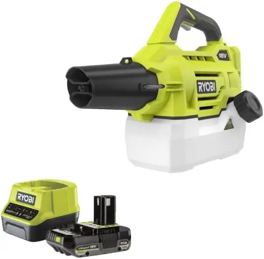 Pack RYOBI Brumisateur RYOBI 18V One Plus 2L - RY18FGA-0-1 Batterie 2.0Ah - 1 Chargeur Rapide RC18120-120 – 2,0 Ah, gris/jaune/noir
