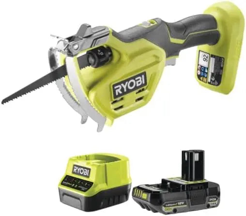 Pack RYOBI Elagueur à main RY18PSA-0-18V One+ - 1 Batterie 2.0Ah - 1 Chargeur rapide – 2,0 Ah, gris/beige
