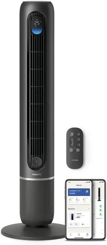 PHILIPS Ventilateur Colonne Série 7000 - Ventilateur connecté – CX7550/01, 30 W, 2440 m³/h, gris/noir