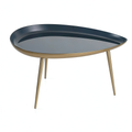 Table basse, en acier, coloris bleu et doré, pour le salon