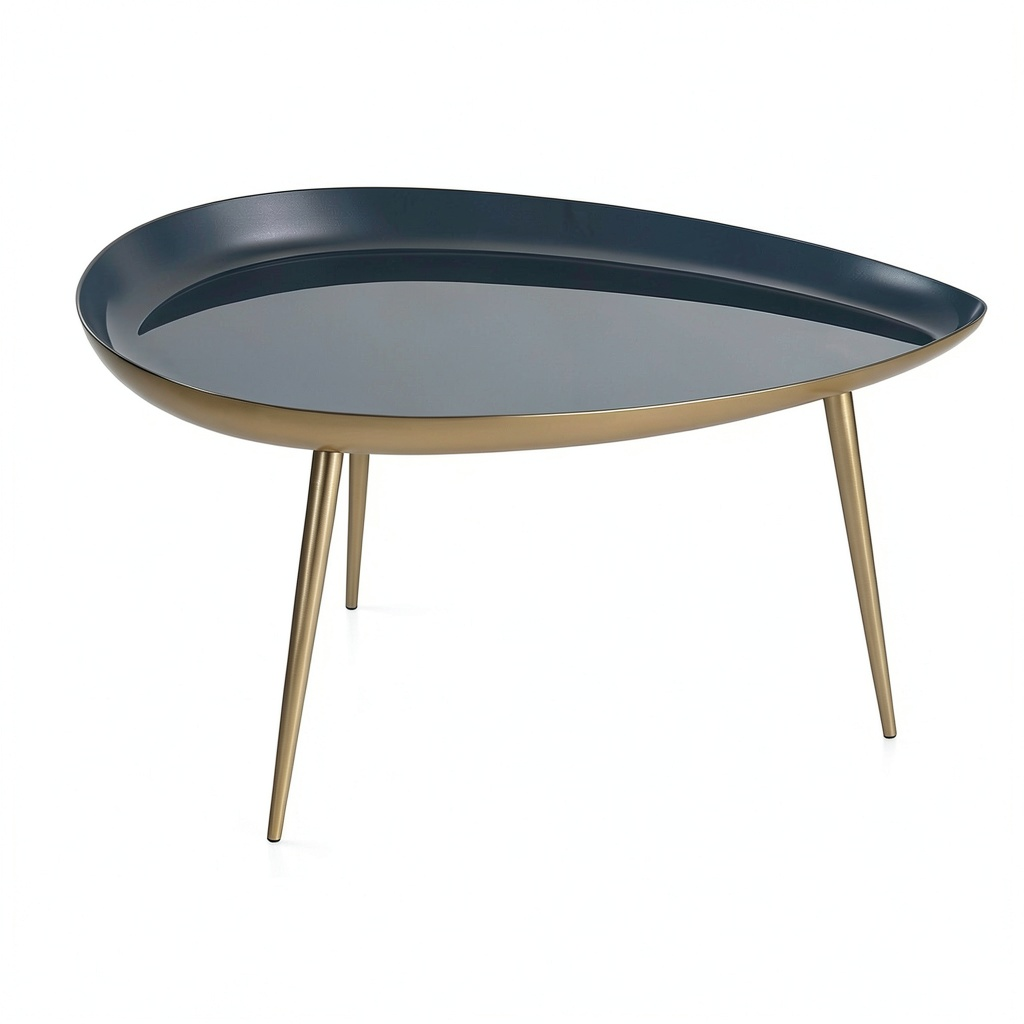 Table basse, en acier, coloris bleu et doré, pour le salon