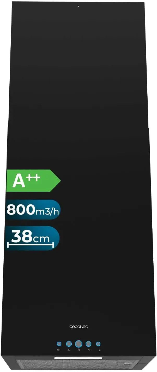 Cecotec Hotte Aspirante 38cm îlot Carré Bolero Flux Ict 388000 noir A++. Finition Noire – 210 W