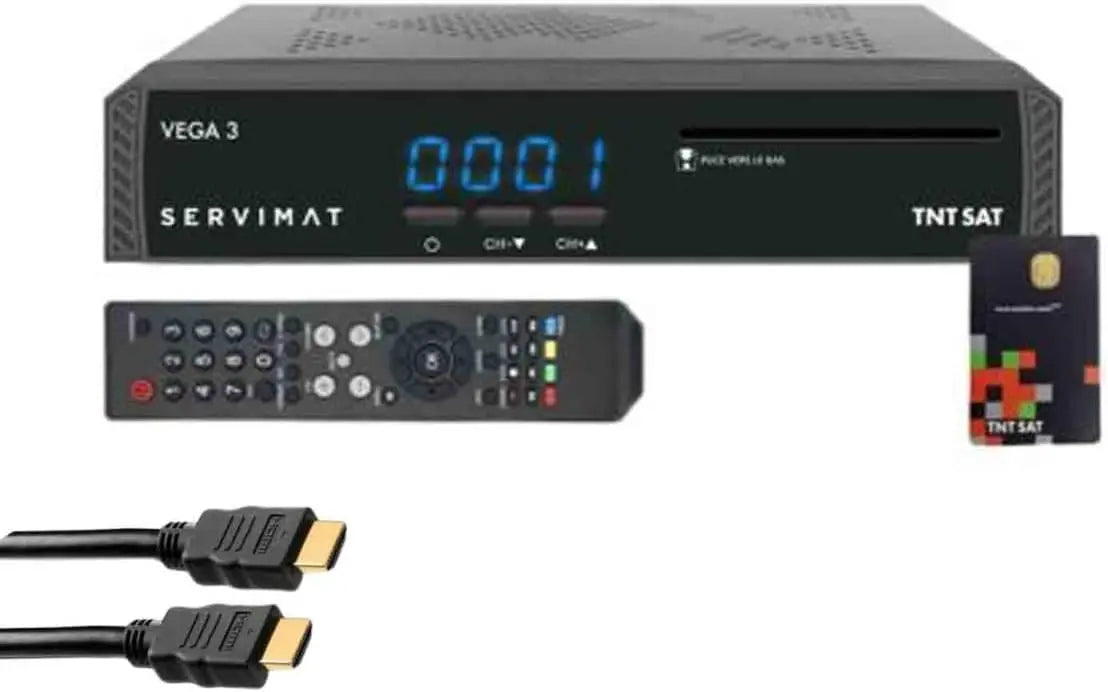 Pack SERVIMAT III Récepteur téléviseur Satellite haute définition + Carte d'accès TNTSAT V6 Astra 19.2E + – 1 W / 7 W, noir