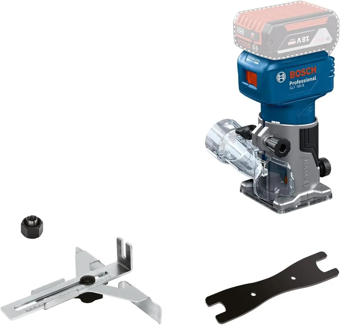 Système professionnel Bosch 18 V : fraiseuse sans fil GLF 18V-8 adaptateur d'aspiration de la poussière – gris/bleu