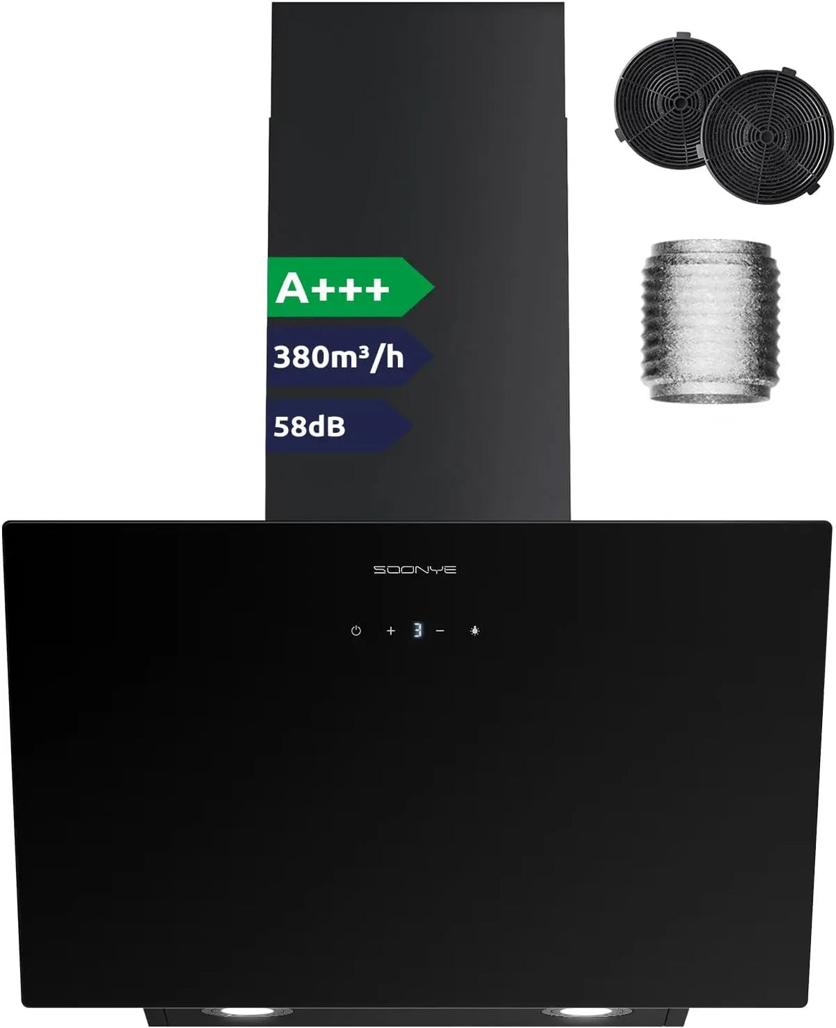 Hotte Aspirante Inclinée 60cm Classe A+++ – 380 m³/h, noir