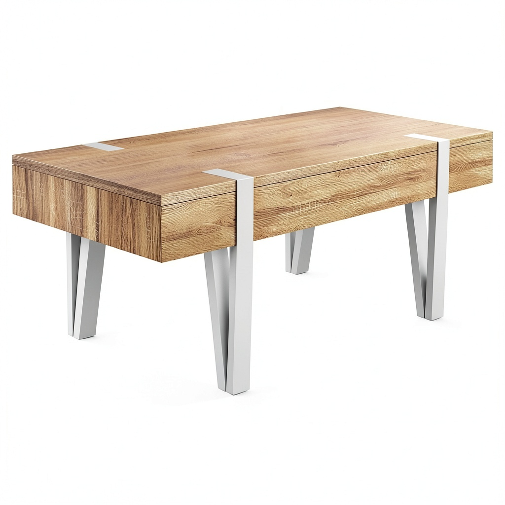 Table basse, avec tiroirs, coloris blanc, pour le salon