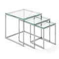 Table basse, en métal et verre, coloris transparent, 3 pièces, pour le salon
