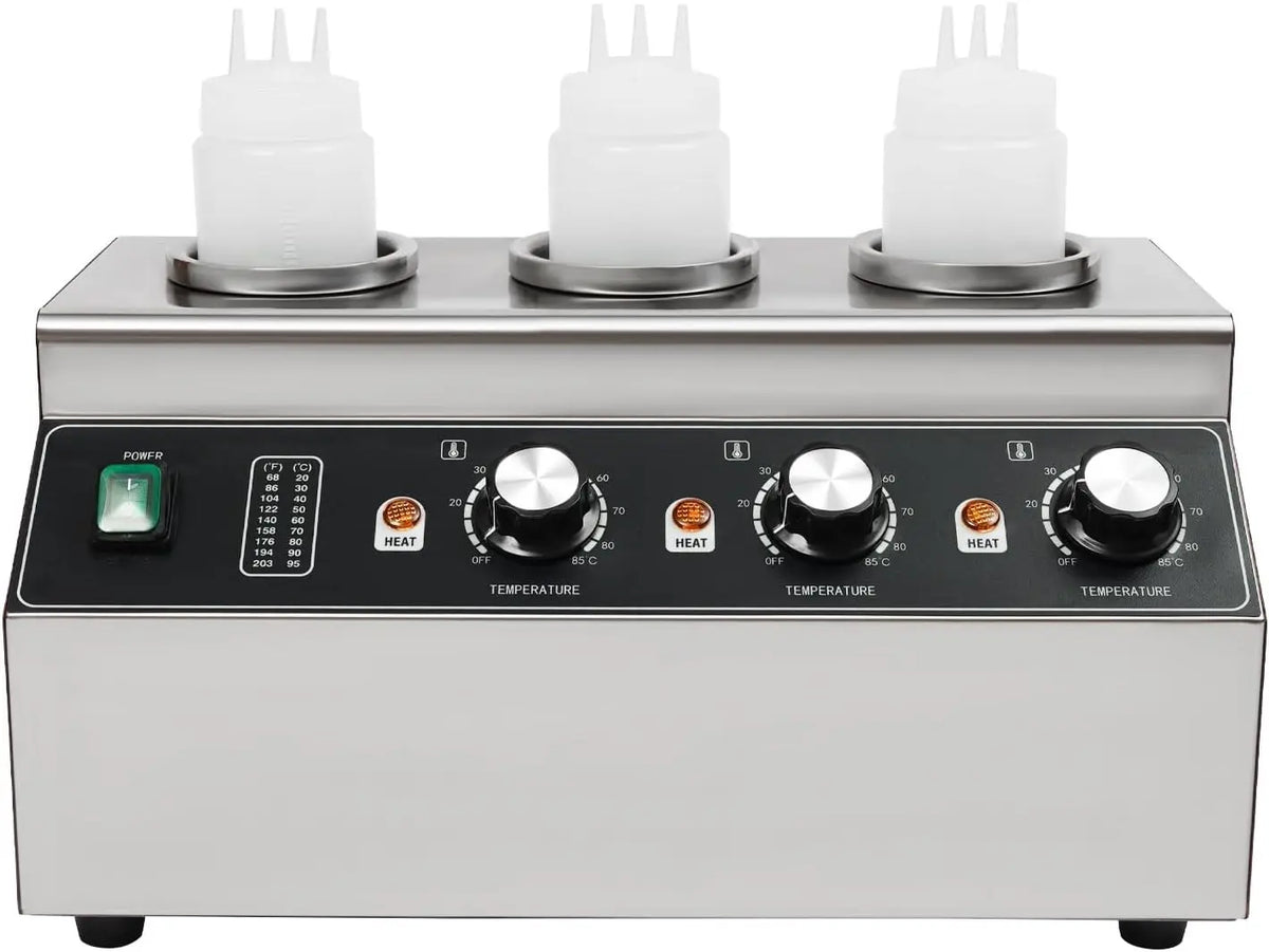Chauffe-sauce électrique 300 W avec 3 bouteilles de sauce – 44 x 24,5 x 24 cm, 50 Hz, argenté