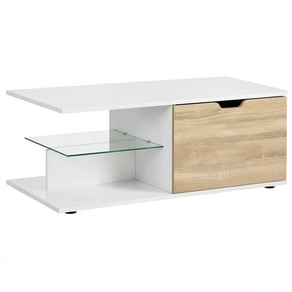 Table basse, avec tiroirs, 106 x 58 x 39 cm, coloris blanc, pour le salon