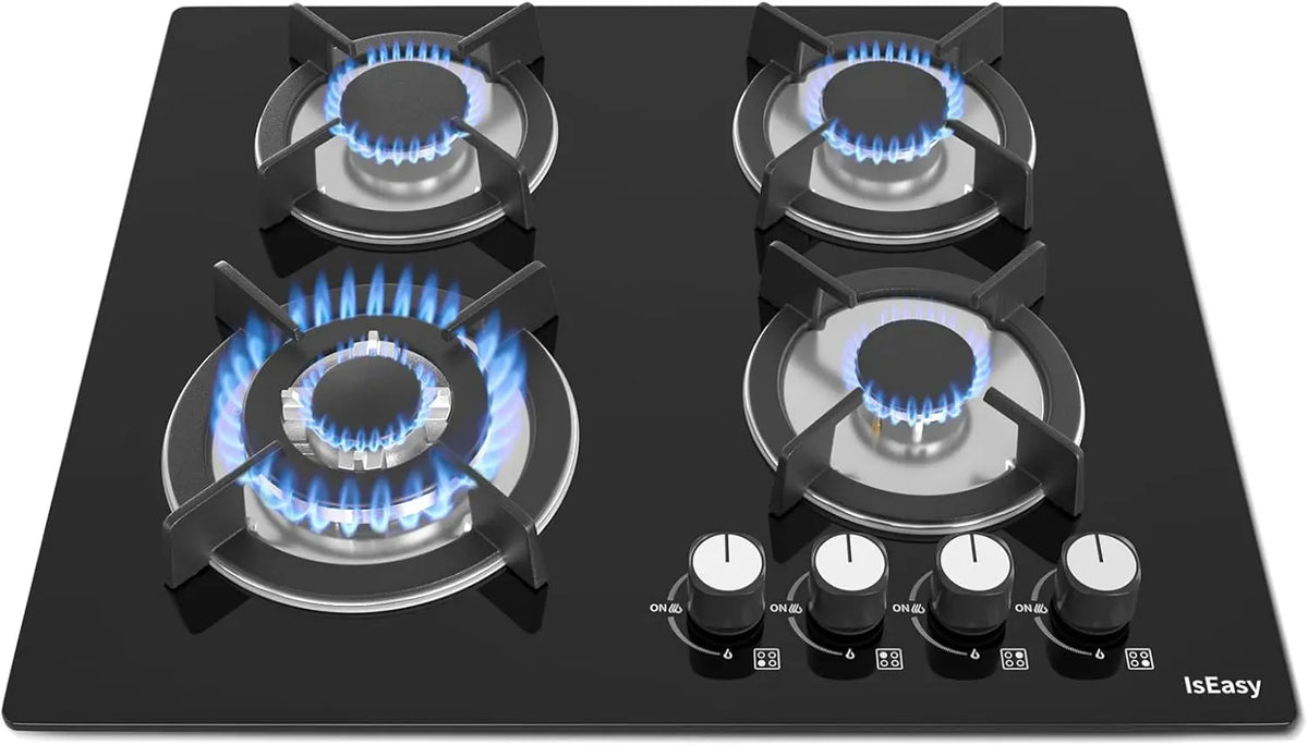 IsEasy Plaque Gaz 4 Feuxs Encastrable – 3300 W / 1750 W, noir/gris