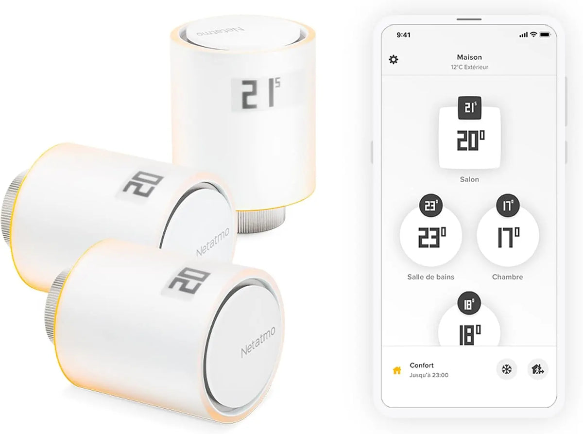 Netatmo Pack de 3 Têtes Thermostatiques Intelligentes – gris/blanc