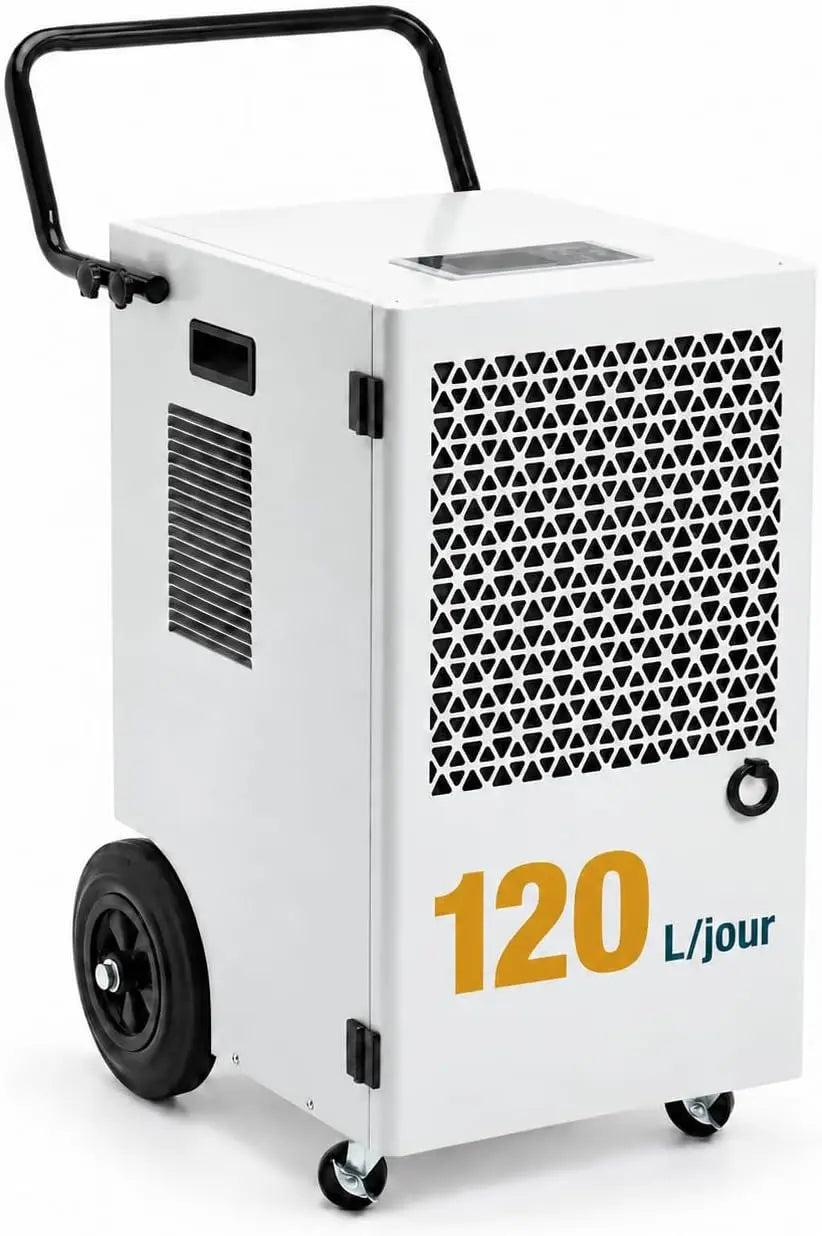 Déshumidificateur commercial 120L/jour pour garages jusqu'à 300m² – 7 L, gris