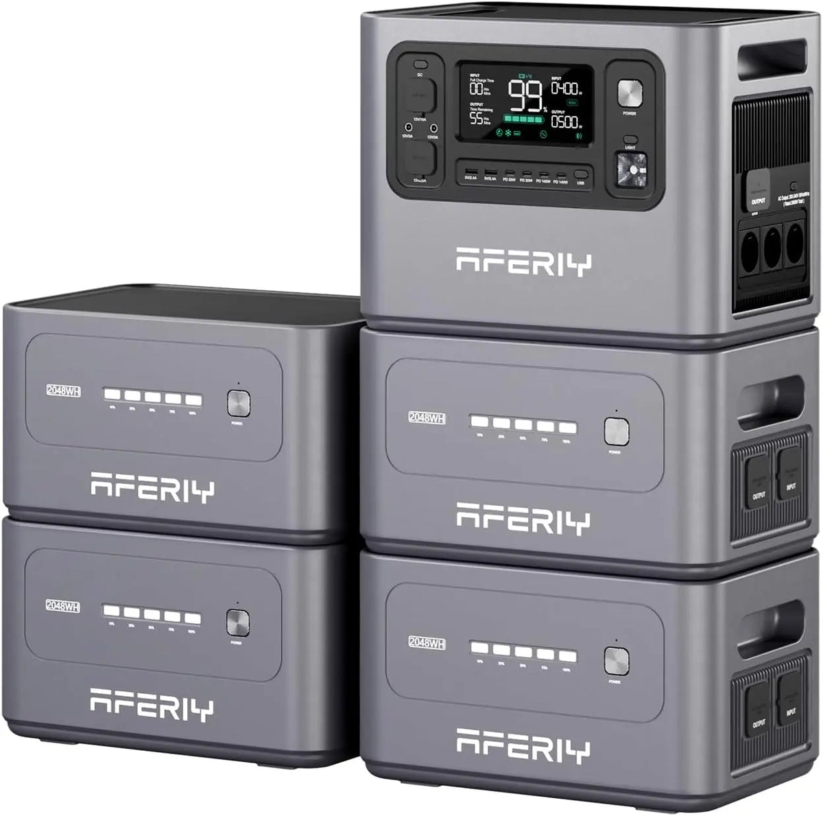 AFERIY Kit Générateur Électrique portable 2800W – 2048 Wh / 10,24 kWh, gris
