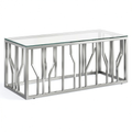 Table basse, en acier inoxydable et verre trempé, coloris argenté, 110 x 45 x 45 cm, pour le salon