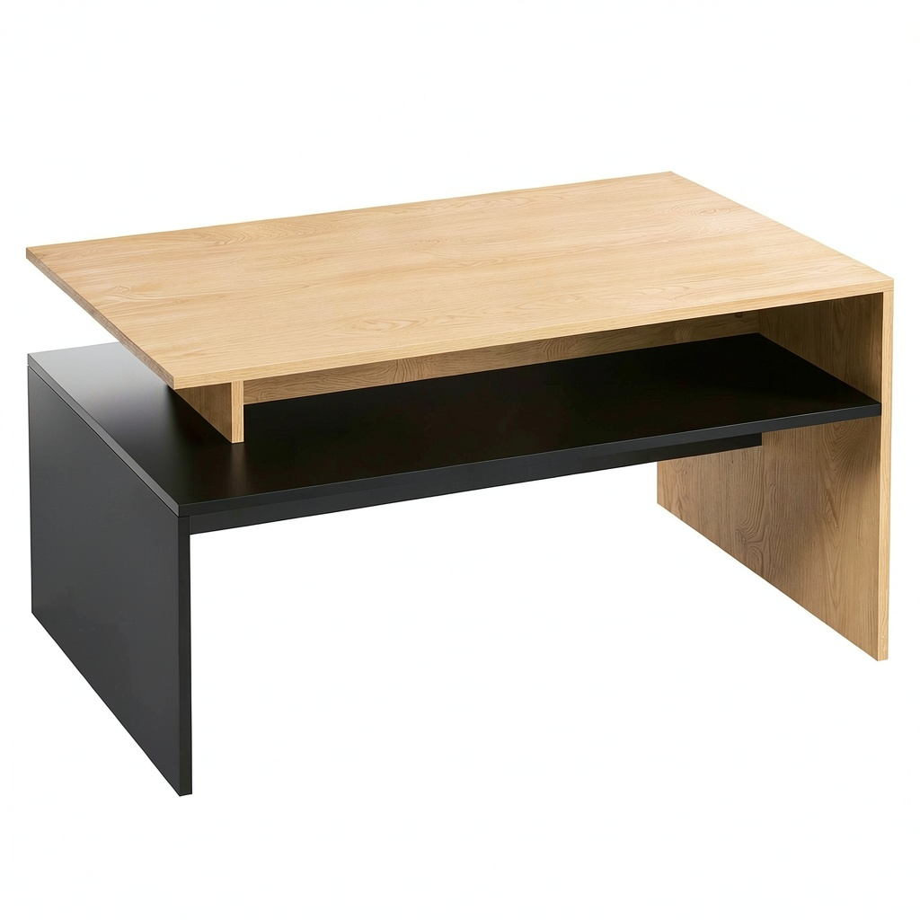 Table basse, 95 x 55 x 50 cm, coloris noir et naturel, pour le salon
