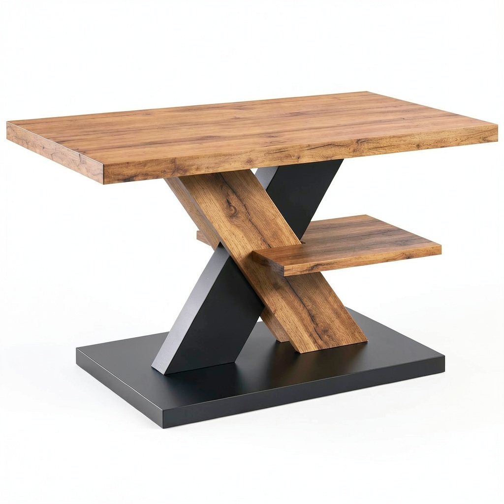 Table basse, avec rangement, avec étagères, en chêne, 90 x 60 x 45 cm, coloris noir, pour le salon