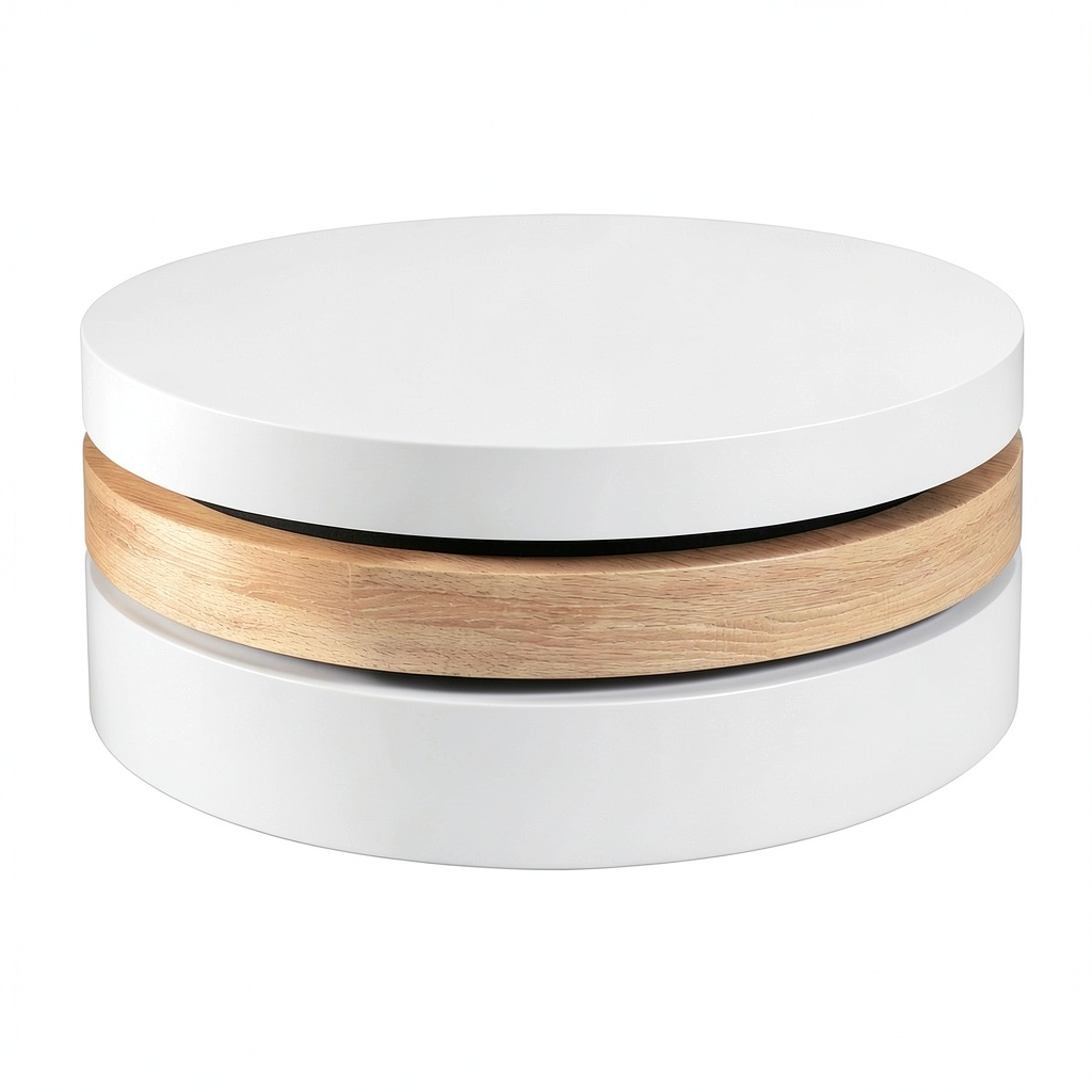 Table basse, modulable, pivotant, avec rangement, en chêne et panneaux de bois, coloris blanc, pour le salon