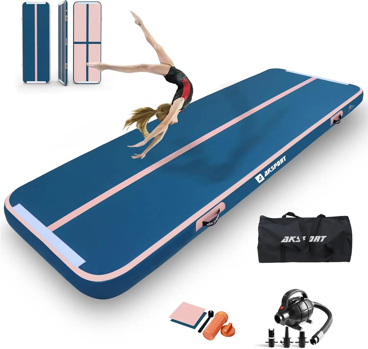 AKSPORT Tapis gonflable pour gymnastique de 3/4/5/6 mètres Air Track Gymnastique artistique 10/20 cm – bleu/gris