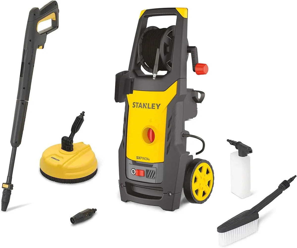 Stanley SXPW24BX Nettoyeur Haute Pression pour Surfaces Extérieures et Autos avec Nettoyeur de Surfaces – 0,4 l, 500 l/h, gris/jaune