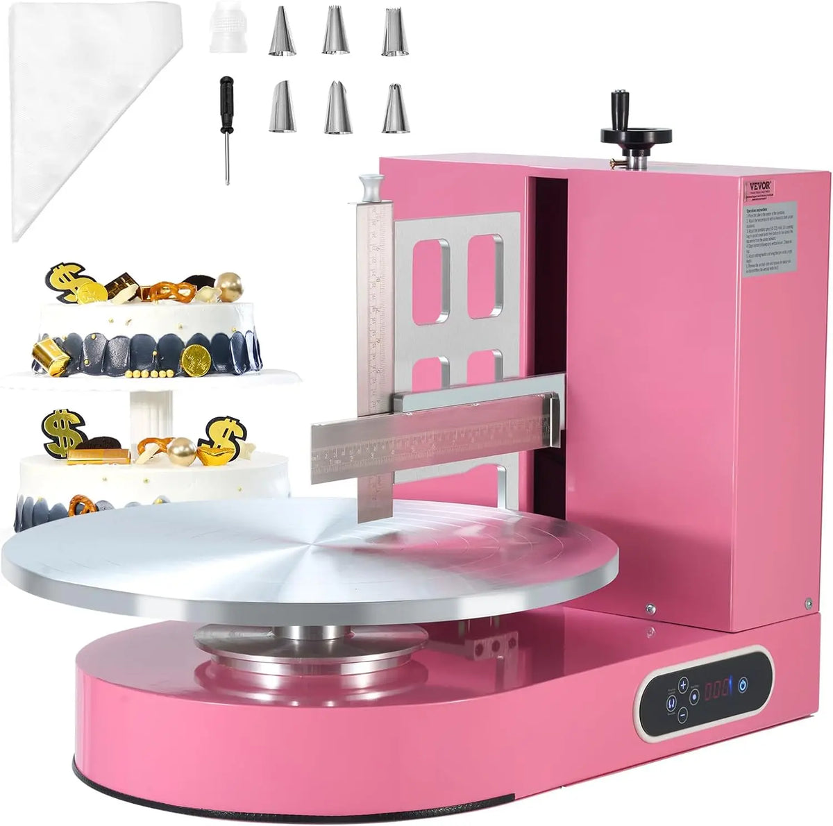 VEVOR Machine à Glacer les Gâteaux 4-16 pouces – crème/rose