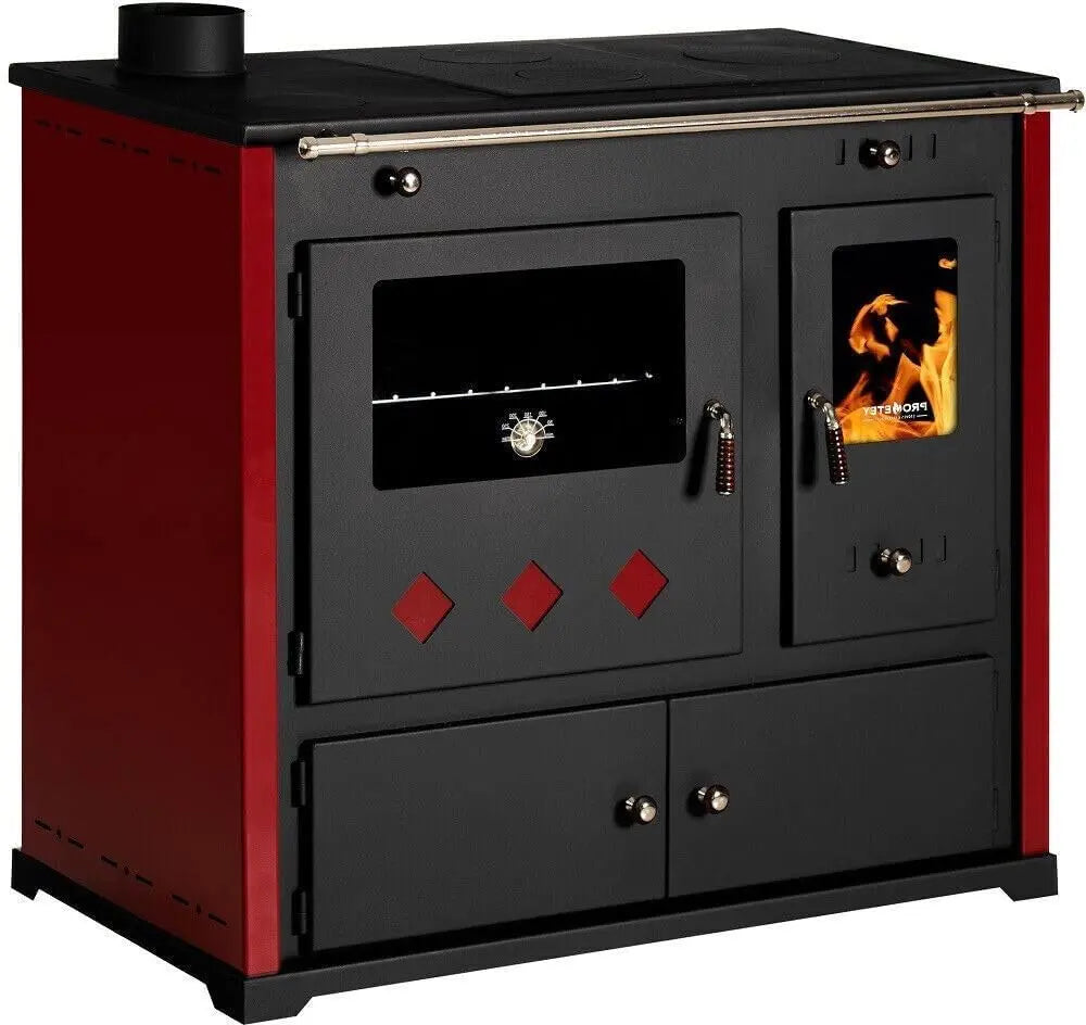 Prometey Praktik LUX cuisinière – 9,4 kW, 94 × 52,5 × 85 cm, bordeaux