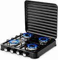 Cuisinière à gaz portable 4 feux 4 brûleurs 8,8 kW · Réchaud camping extérieur · Pour butane et propane · – gris/noir