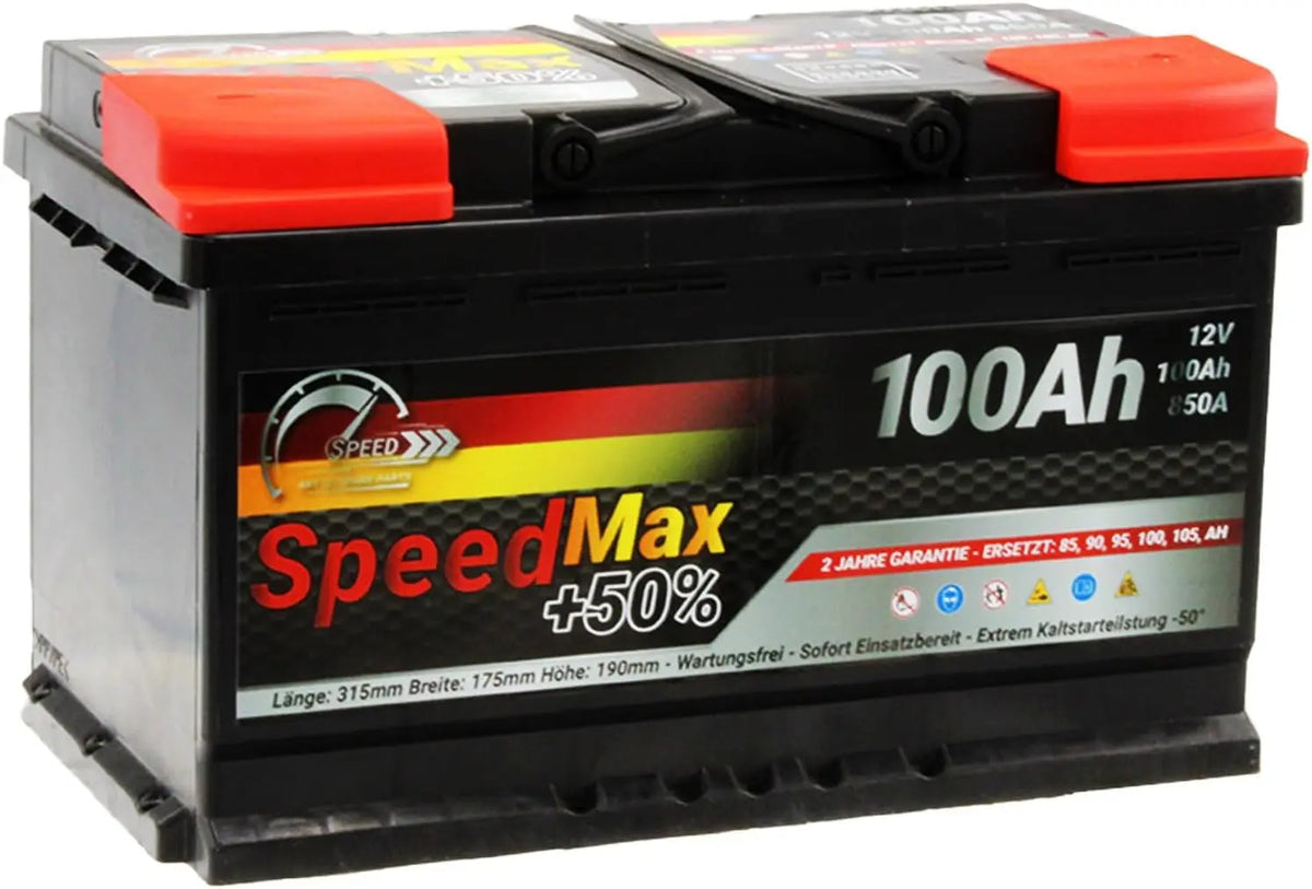 SpeedMax Batterie Auto 100 Ah 850A 12v L4 Puissance Maximale – noir/gris