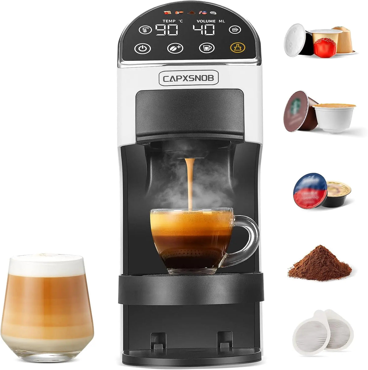 Magician2 Cafetière Capsule et Dosette 5 en 1 pour Nespresso – gris/noir