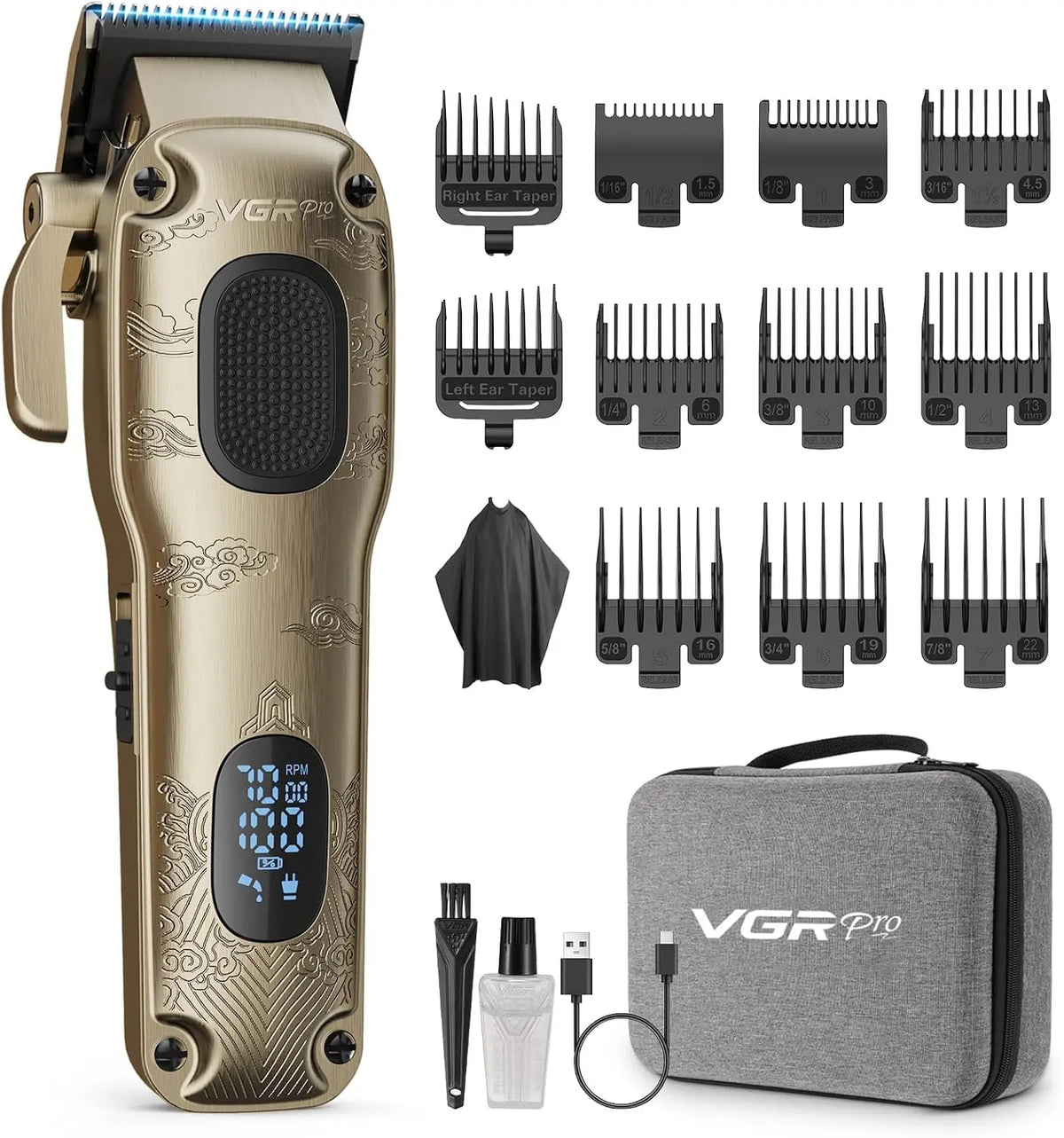 VGRPRO Tondeuse Cheveux Hommes Professionnel – sans fil, gris