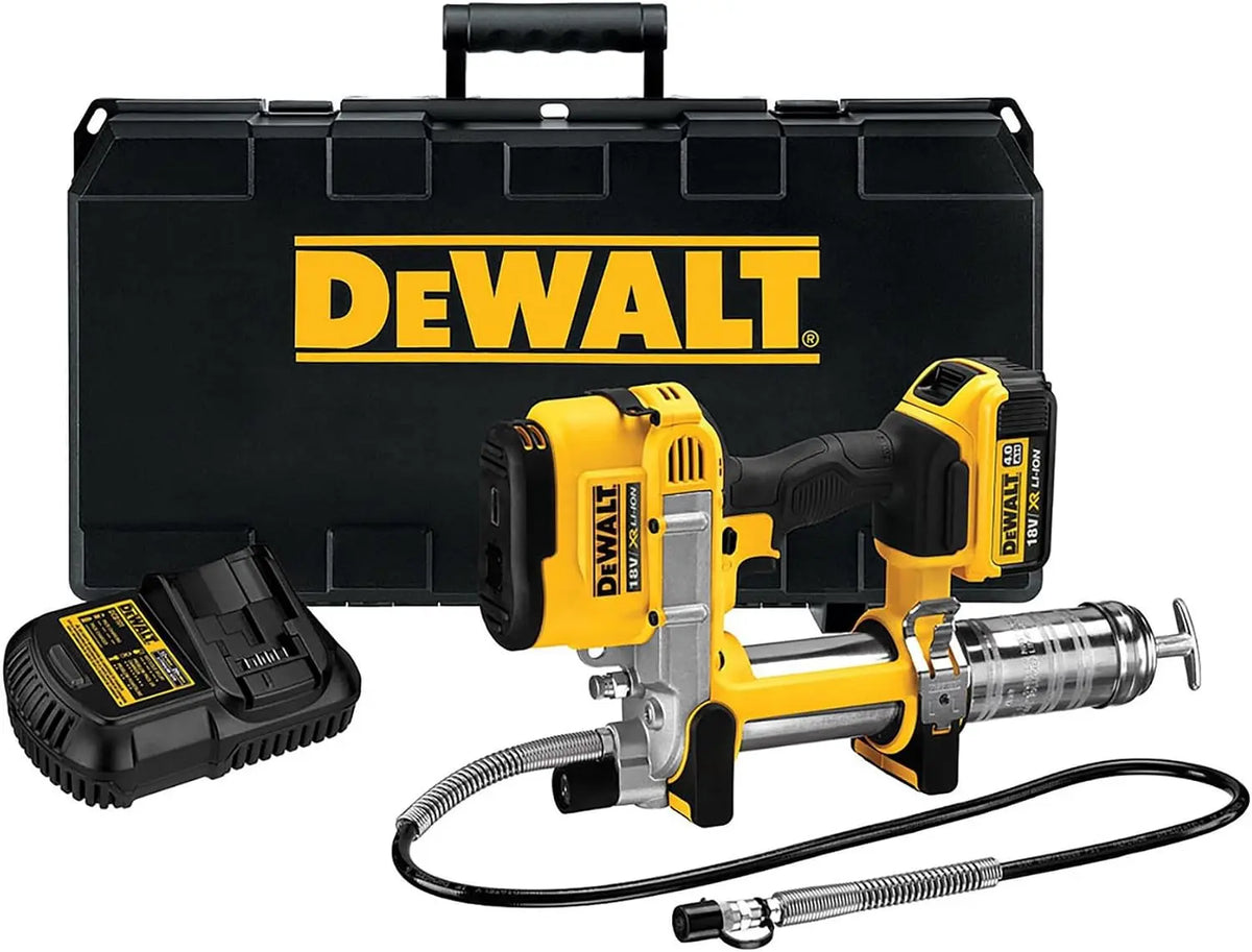 DEWALT - Pompe A Graisse Electrique Sur Batterie XR 18V 4Ah Li-Ion - DCGG571M1-QW - Sans Fil - Pompe – 400 ml, noir/gris