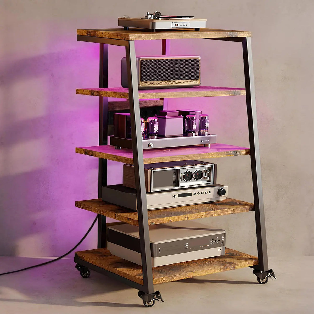 Meuble HiFi avec rallonge multiprise – beige/gris