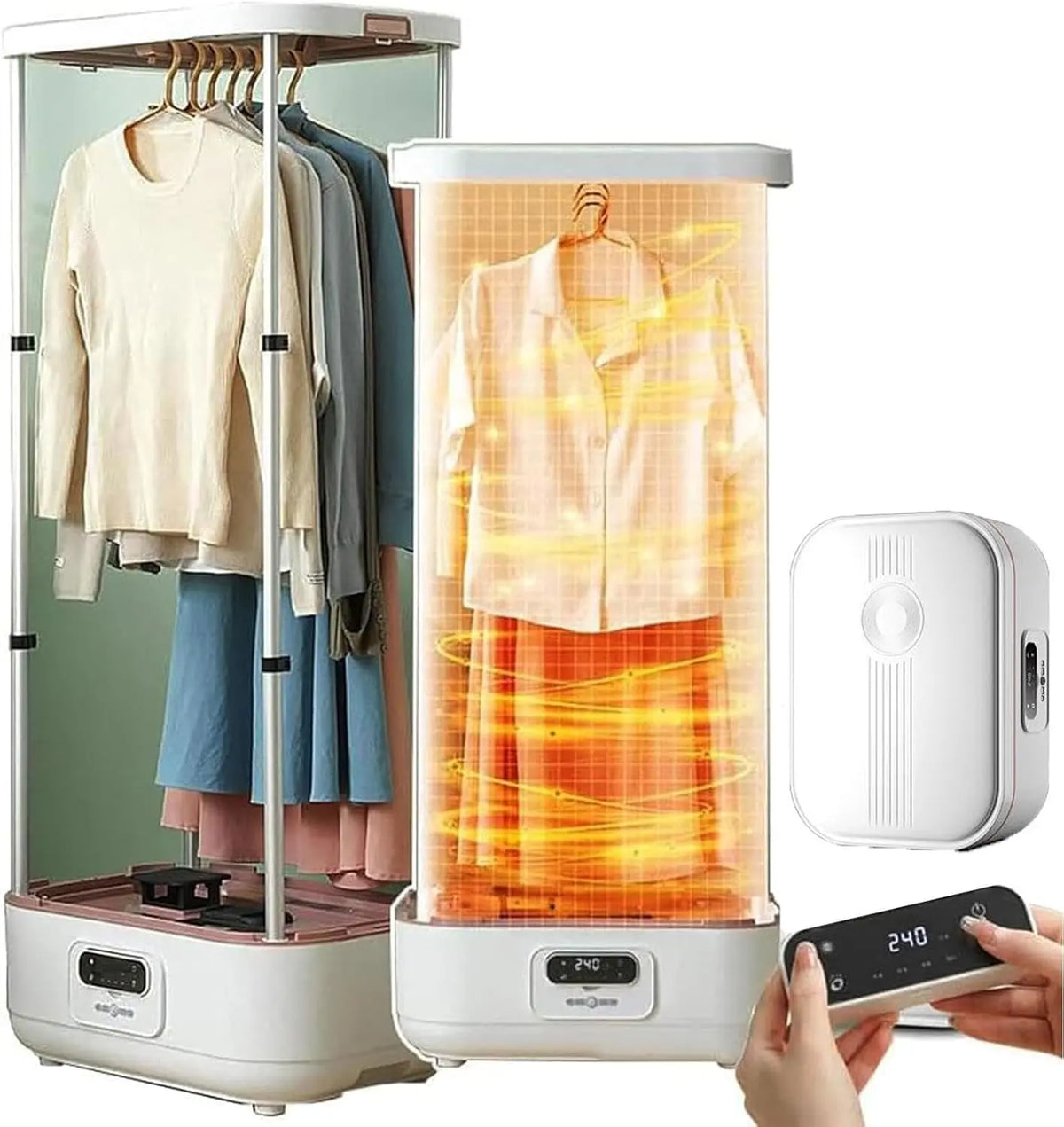 Sèche-linge électrique 900W et armoire fer à vapeur verticale pour tissu – gris/beige/blanc