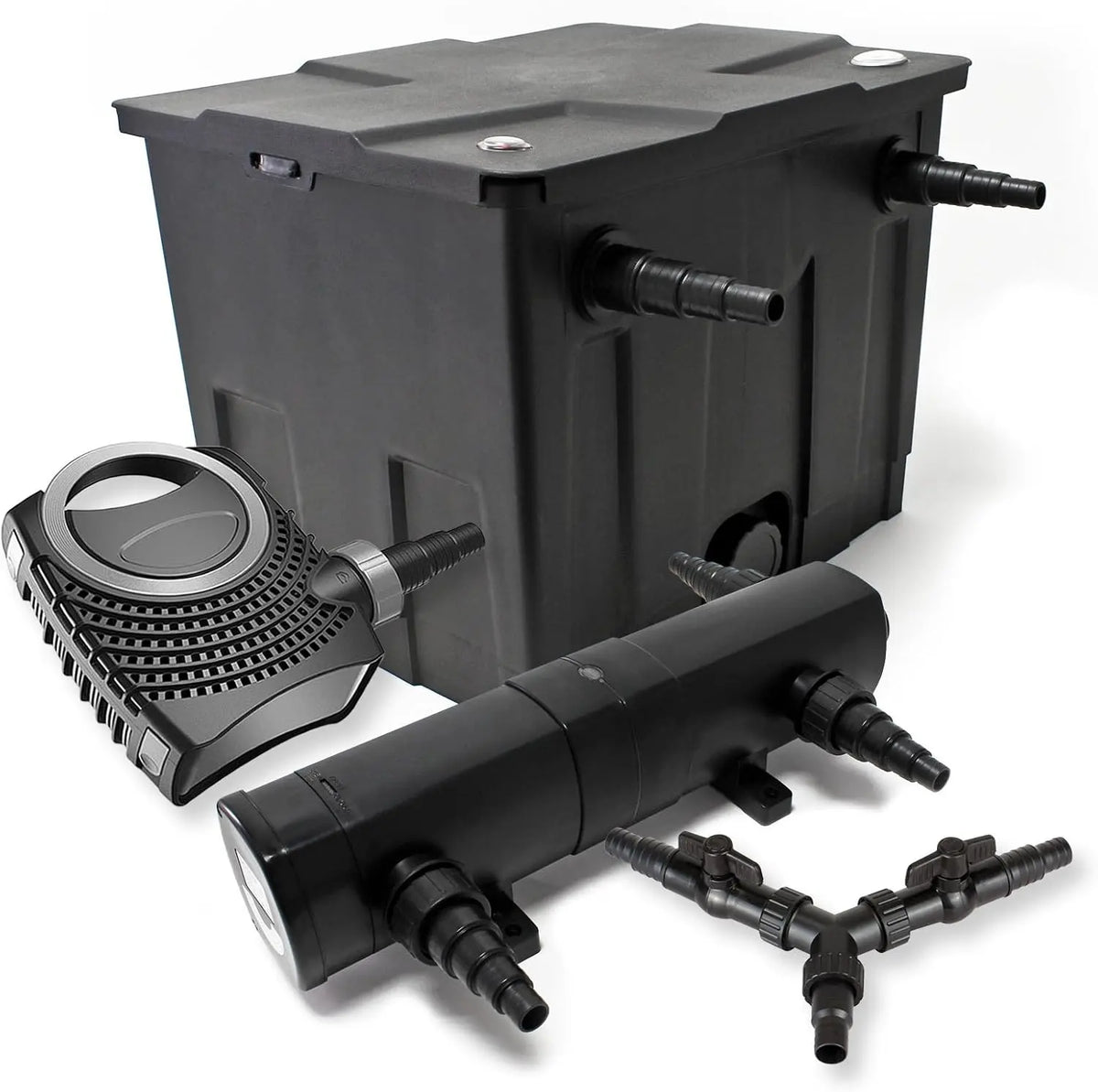 SunSun Kit complet: CBF-350 Filtre de bassin jusqu'à 12000 L Biologique – CTF-8000, 70 W / 36 W, 8000 l/h, gris/noir