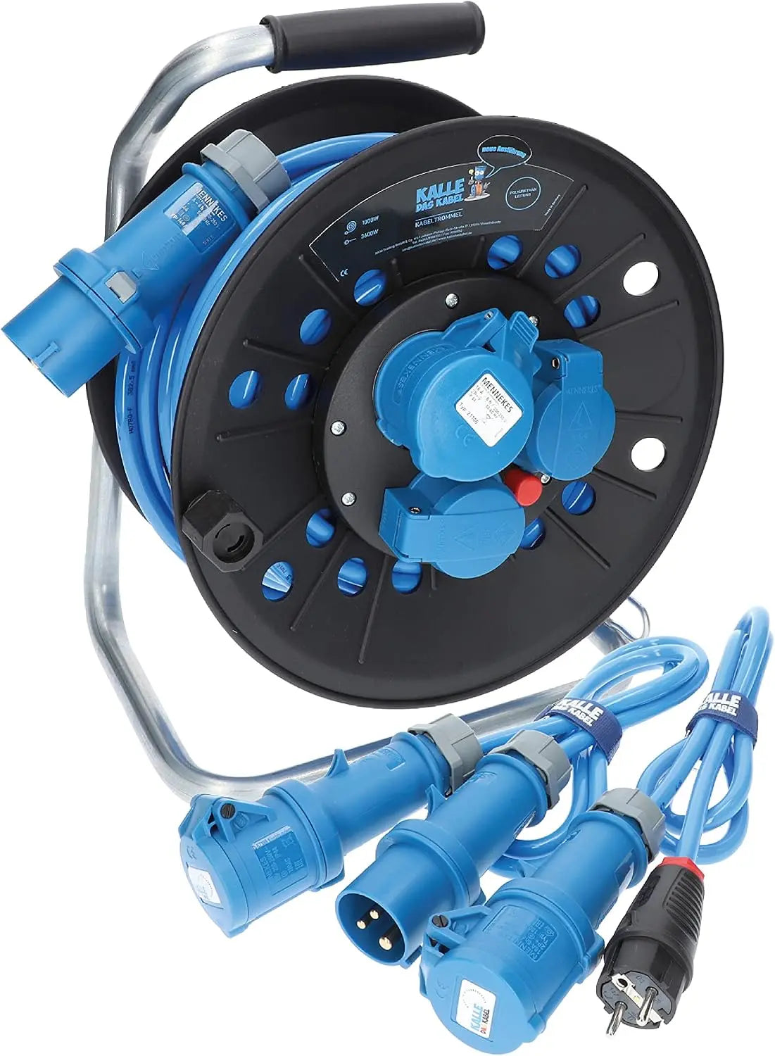 KALLE DAS KABEL Rallonge Electrique Enrouleur KTP 1,5m CEE – H07BQ-F, bleu/gris