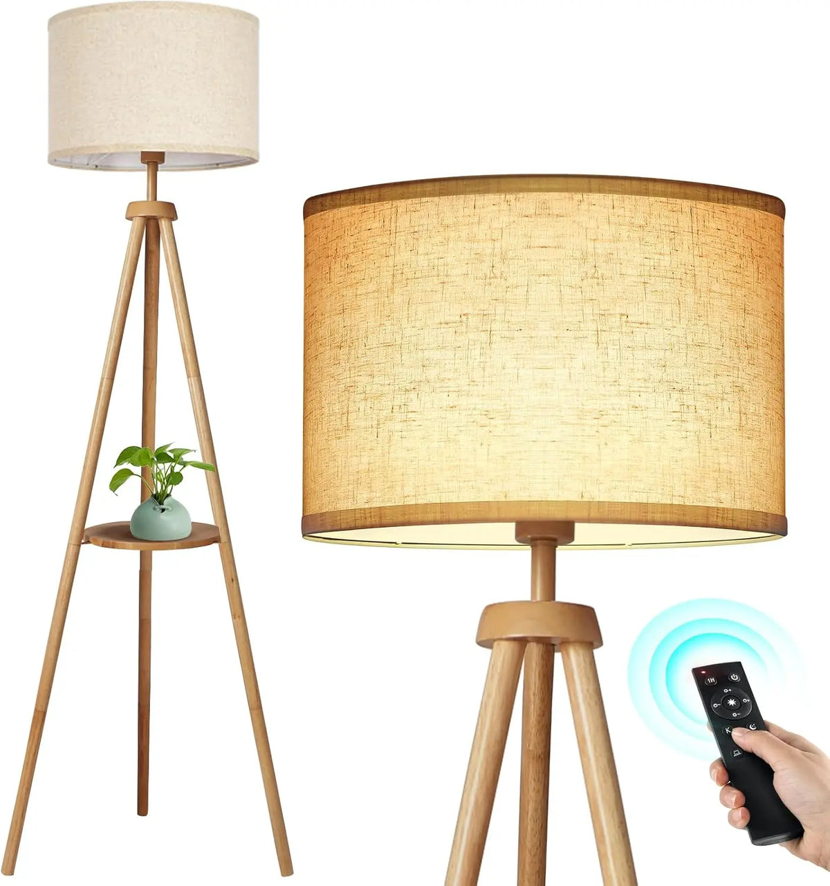 OUTON Lampadaire Trépied avec Étagères – 60 W / 9 W, beige/blanc