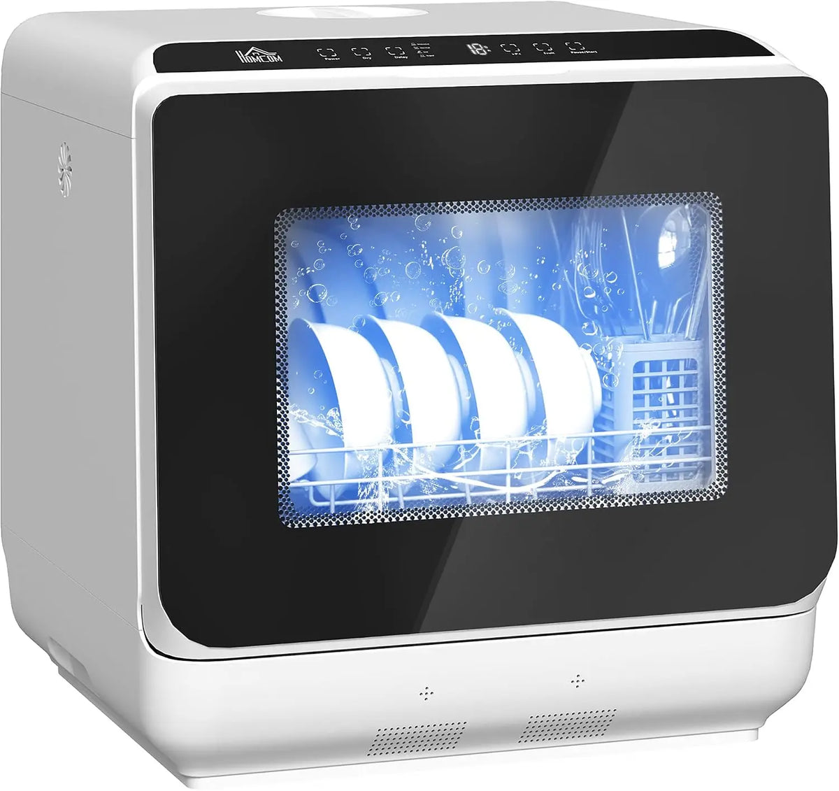 HOMCOM Mini lave-vaisselle compact 4 couverts 6 Programmes 6L Blanc – 840 W, 50 Hz