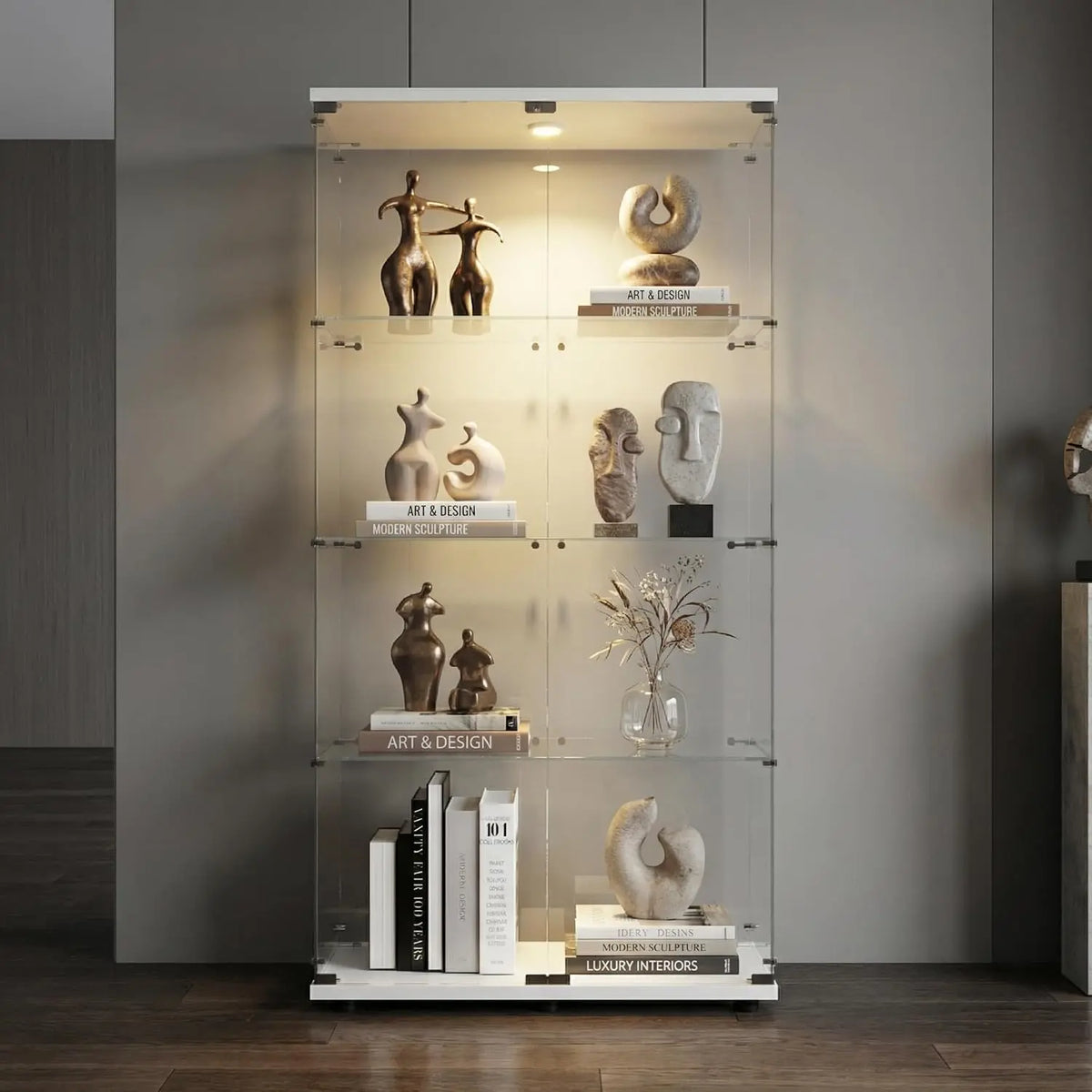 Vetrin Meuble de collection en verre avec LED – 164 x 80 x 36,5 cm, gris