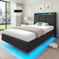 Brinlawb Lit Flottant 90x200 cm avec Dossier Confortable Incliné Rembourré et Rangement Caché – gris