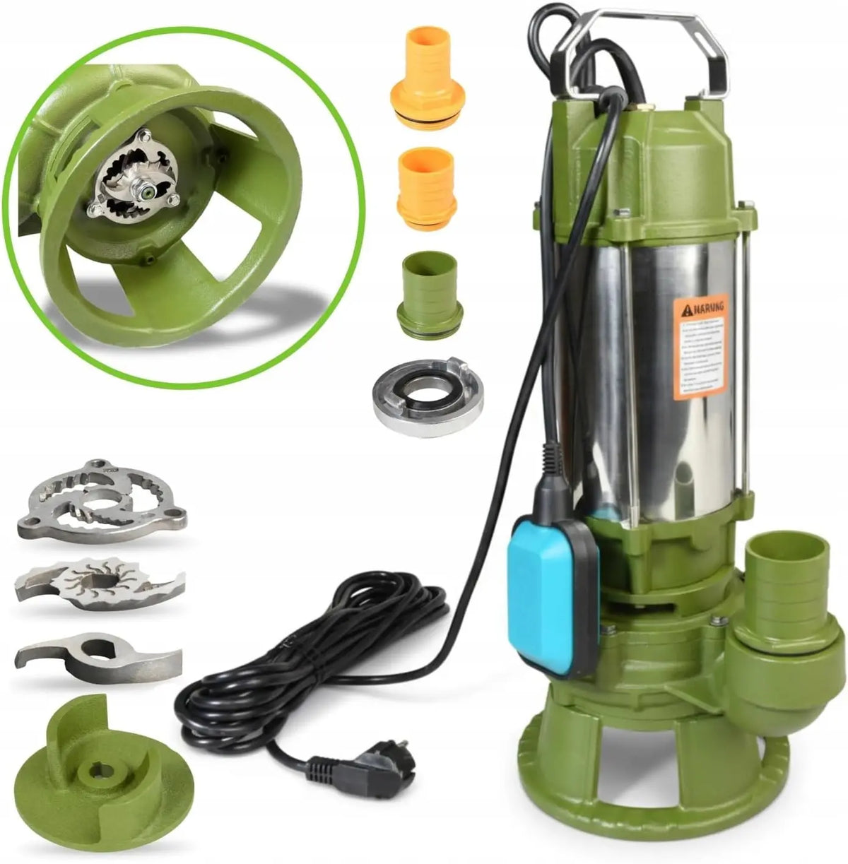 Pompe Immergée Professionnelle MORO 1500R avec Broyeur à Double Lame 1500 W – 600 l/h, gris/vert