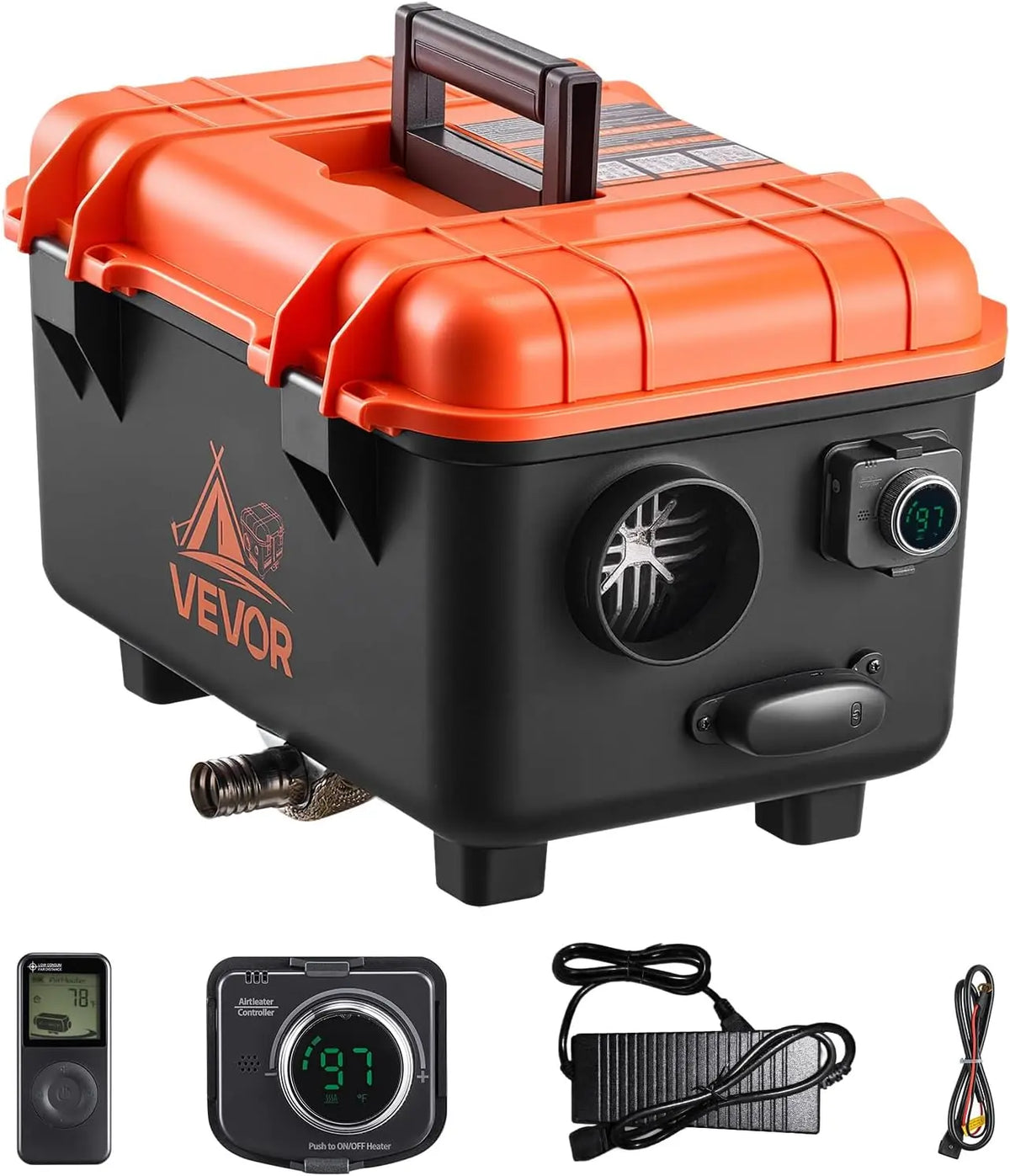 VEVOR Chauffage Diesel 8 kW DC 12 V/24 V – 0,4 L/h, gris/orange/noir