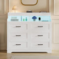 Commode 6 Tiroirs avec Éclairage LED et Multiprise Intégrée – 40 x 110 x 99 cm, blanc