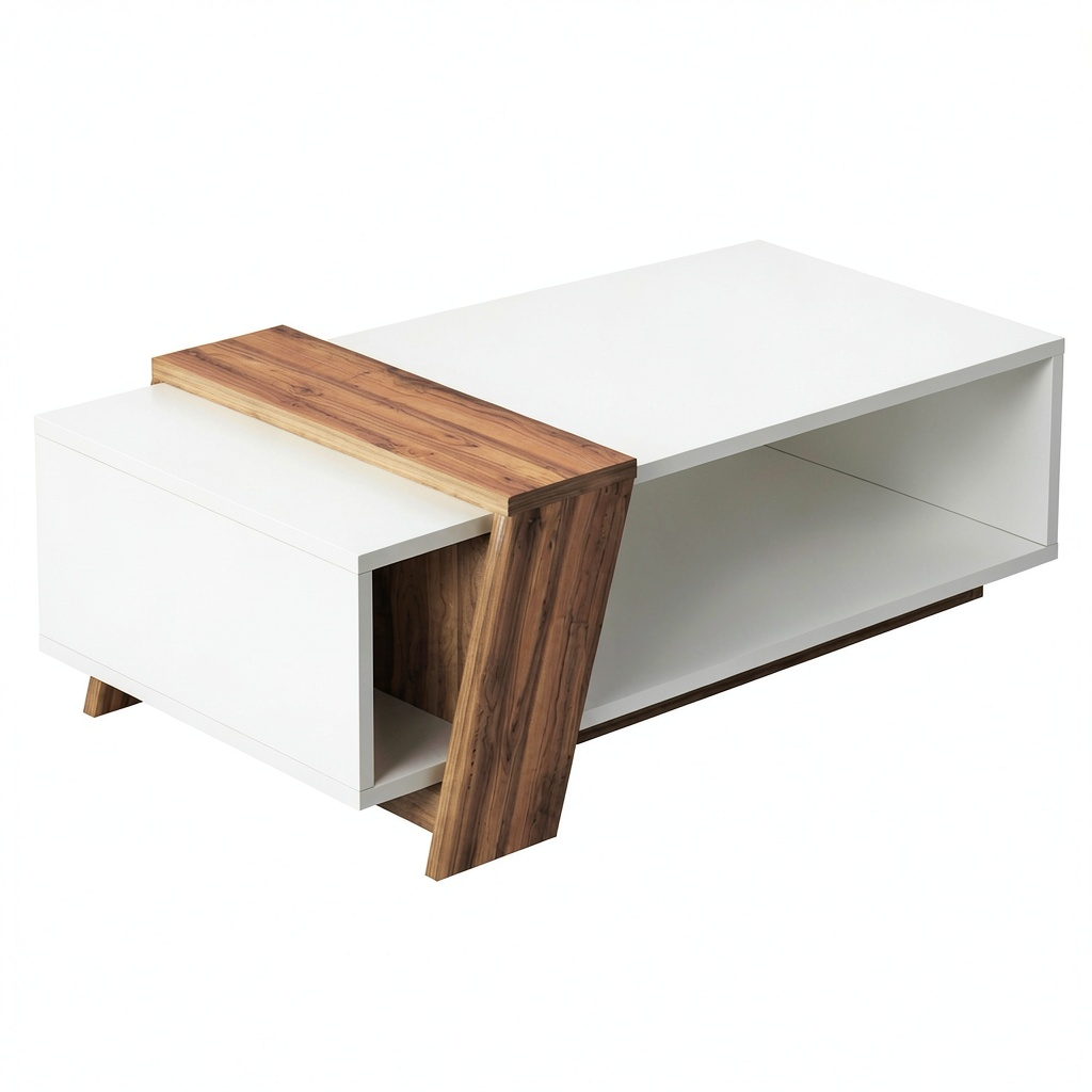 Table basse, avec étagères, coloris blanc, 91,8 x 48,8 x 35 cm, pour le salon