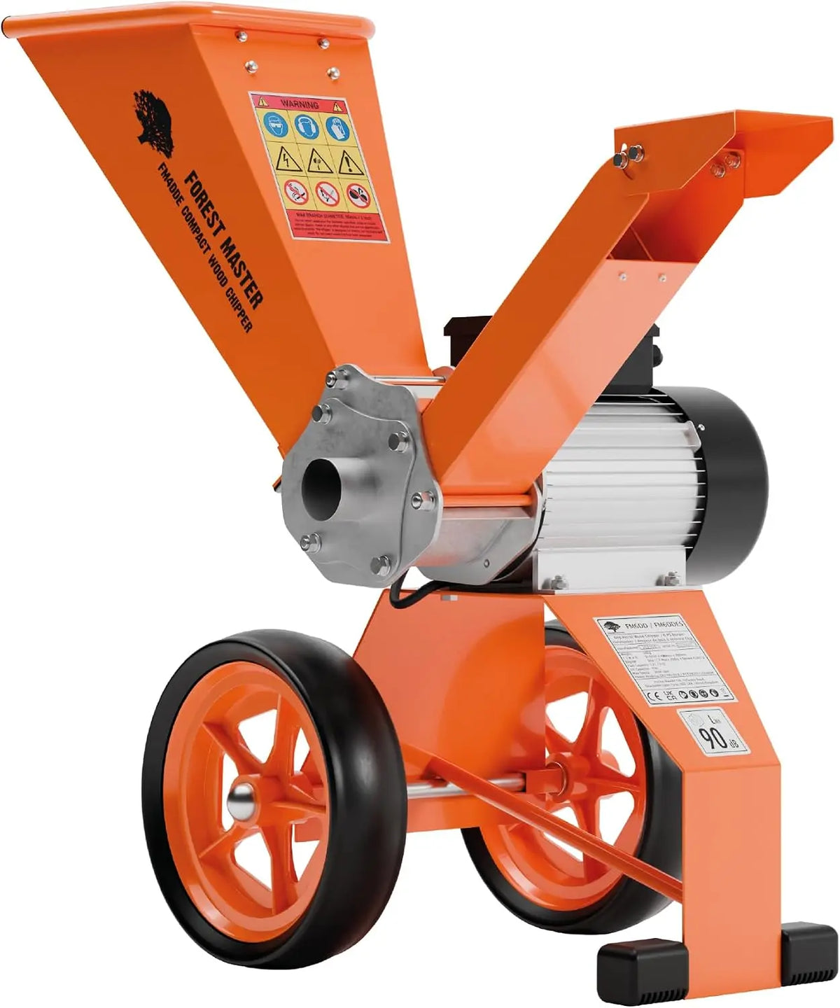 FM4DDE-EU-ADJ Broyeur de Bois Électrique 4hp avec Trémie Rotative – 2800 watts, orange/rouge
