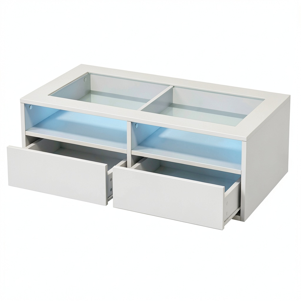 Bureau, réglable, avec rangement, avec tiroirs, 100 x 50 x 35 cm, coloris blanc et transparent, pour l’espace de travail
