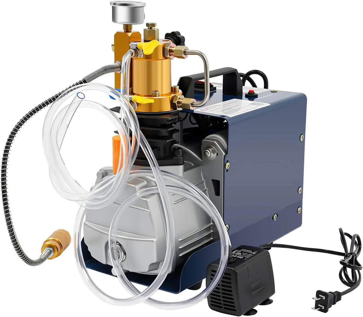 Pompe à air électrique PCP pour paintball - Compresseur haute pression 4500 Psi 300 bar - 2800 tr/min – 1800 W, gris/bleu