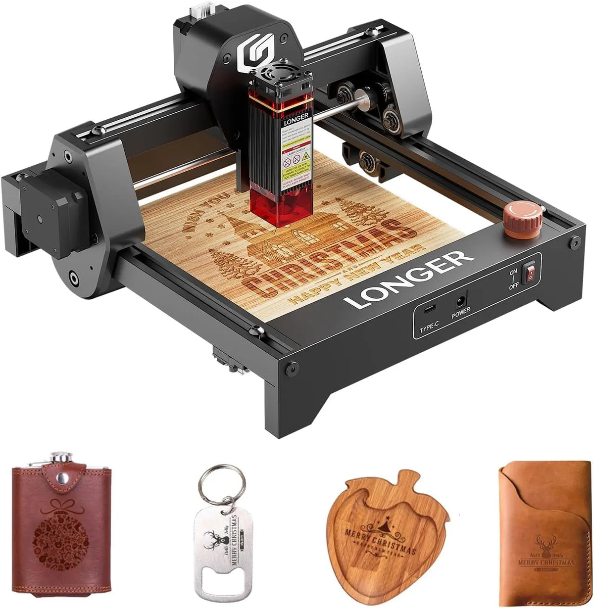LONGER Ray5 Mini Graveur Laser CNC 2,5W - Haute Vitesse avec Wi-Fi – 140 x 130 mm, gris/orange