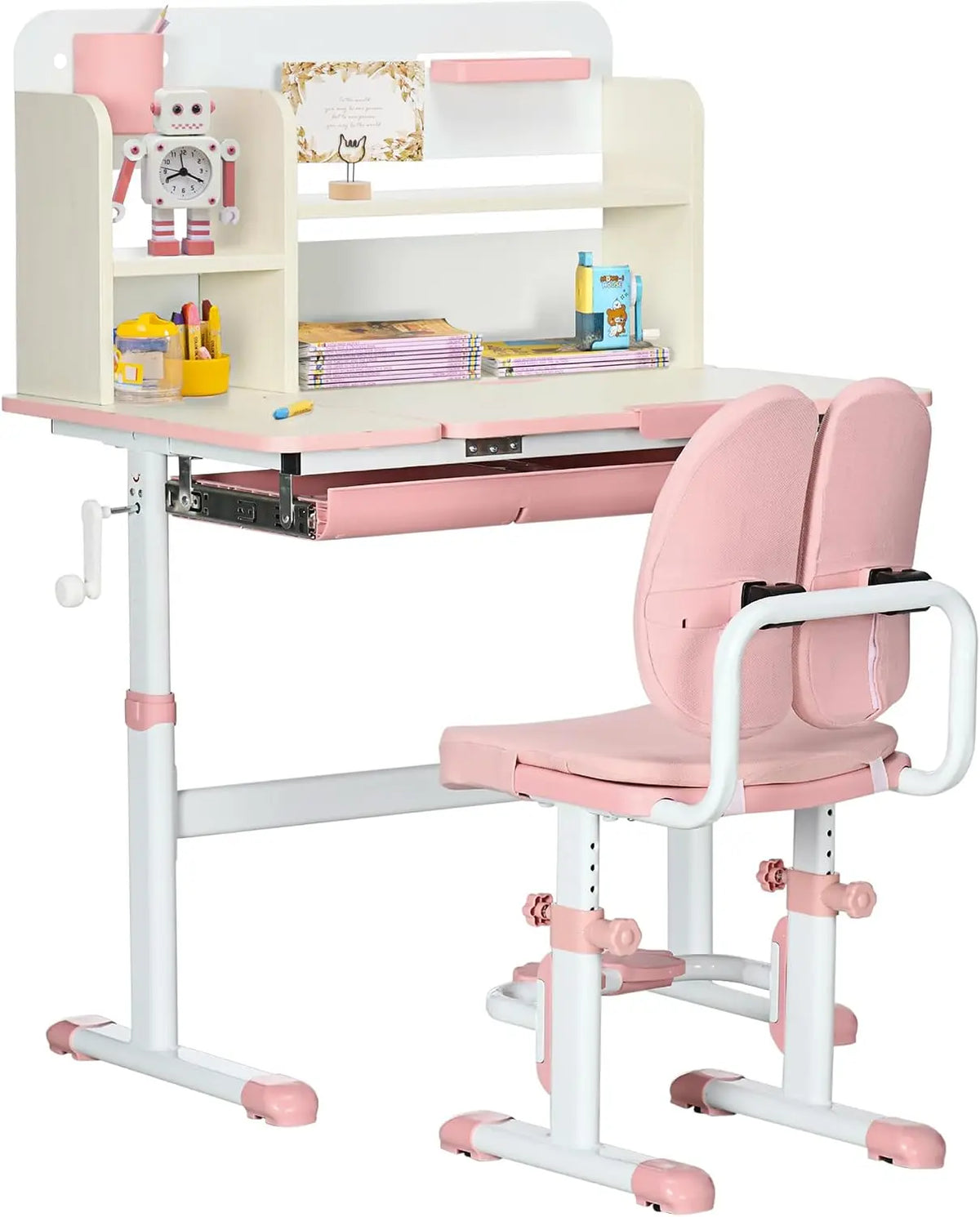 HOMCOM – Ensemble Bureau et Chaise pour Enfants Hauteur Réglable Rose