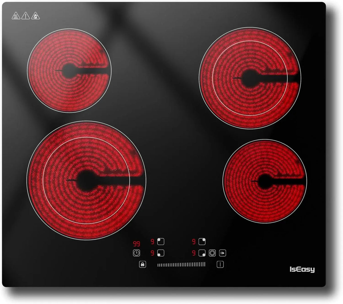 Plaque de cuisson vitrocéramique IsEasy 4 brûleurs 6600 W – noir/gris/rouge