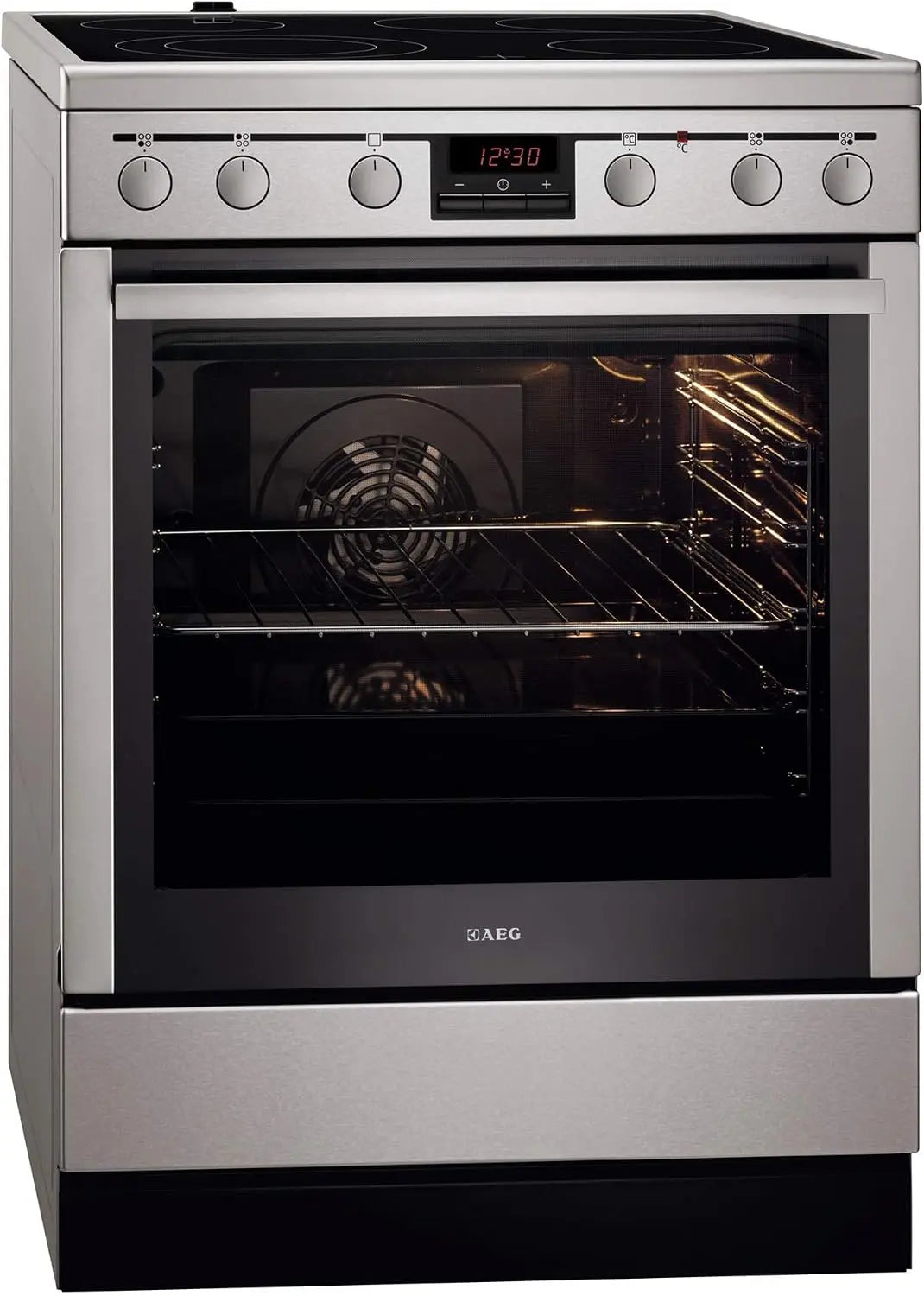 AEG Four électrique autonome 47056VS-MN - 60 cm - Avec plaque de cuisson vitrocéramique - Zones – argenté/noir